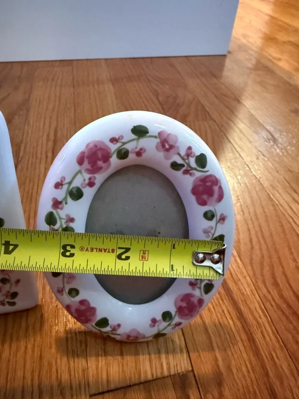 Vintage Floral Ceramic Photo Frame - Pink Rose Pattern